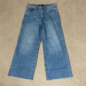 Gap Denim High Rise Wide Leg Jeans Medium Wash Blue Raw Hem Womens Size 12/31R